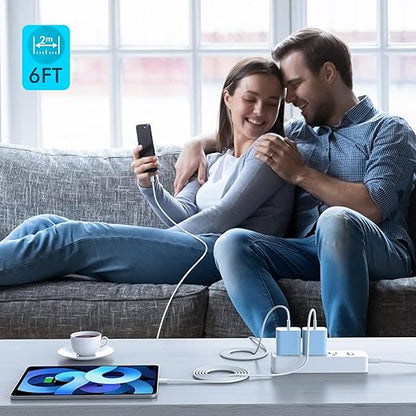 【Apple MFi Certified】20W USB C Fast Charger iPhone 17 16 15 Charge Block 3Pack 6 FT TypeC Fast Charger Cable for iPhone 17/17 Pro/17 ProMax/iPhone 16/16 ProMax/15 Plus All USB C Charging Devices(Blue)