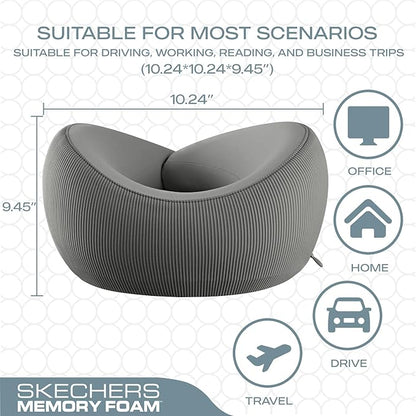 Skechers Men's Memory Foam Neck Pillow, Comfortable & Breathable Travel Pillow,Neck Pillow Airplane for Travel, Car Rides, Home, and Office Use, Ergonomic Design for Men and Women,Grey