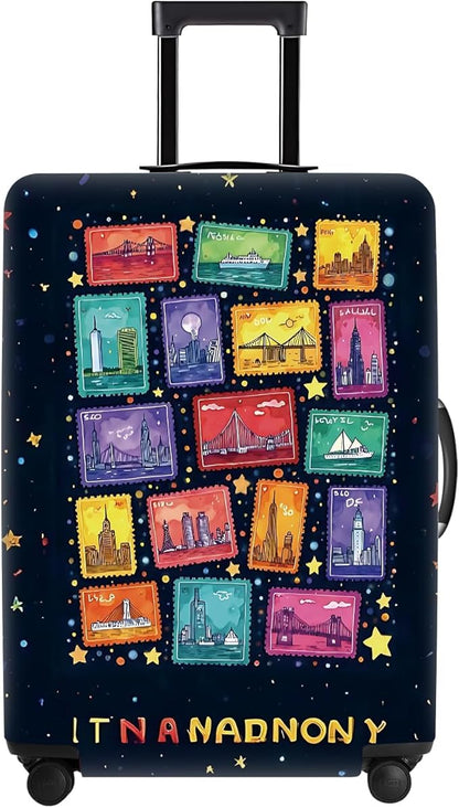 Colorful City Landmarks Luggage Cover – Fun and Vibrant Travel Suitcase Protector, Fits Wheeled Luggage for Stylish Travel,Fits 24''–26'' Suitcases (Size M)