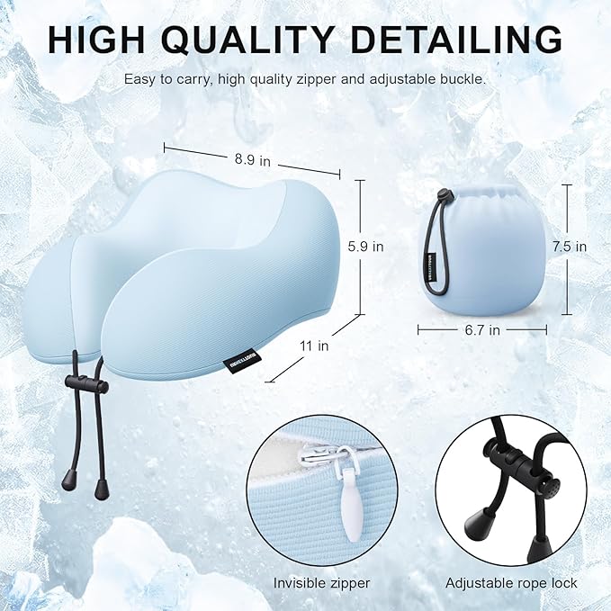 Travel Pillow for Airplane Memory Foam Neck Pillow, Soft & Support Travel Pillow for Travelling, Sleeping Rest, Car, Train and Home Use (Blue)