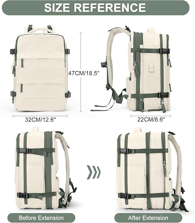 Casual Backpack Traveling Backpack, A-beige With Green, Expandable, Travel Backpacks