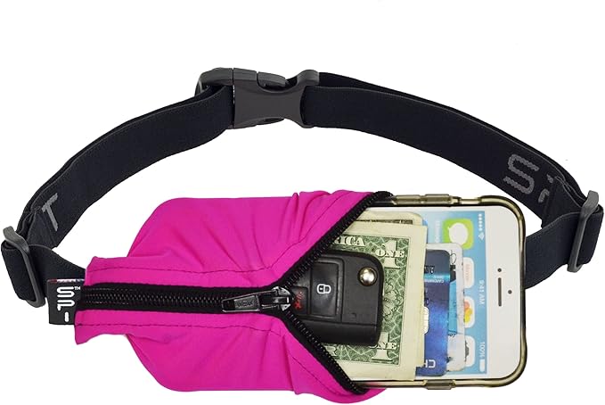 SPIbelt Running Belt for Women Men, Phone Holder for Running, Running Fanny Pack, Holder for Phone, Running Waist Pack, Adjustable Waist, [Fits All Phones]. Fuchsia with Black Zipper