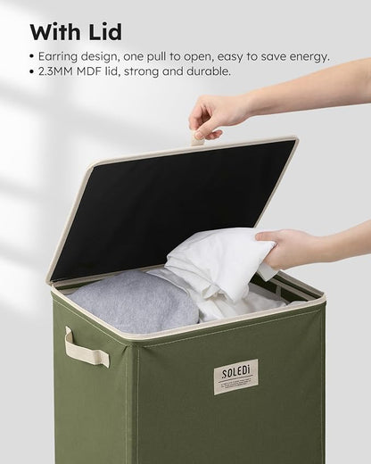 SOLEDI Laundry Hamper with Lid 100L Large & Tall Collapsible Laundry Basket, Clothes Hamper with Bag Removable Easy to Carry, Dirty Hampers for Bedroom, Bathroom, Dorm, College, Avocado