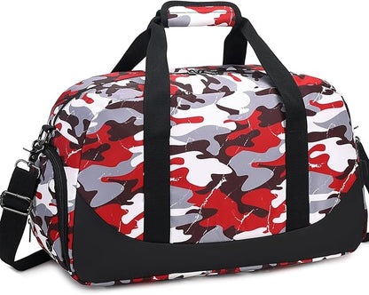 DSIUE Boys Duffle Bag Sports Gym Bag Overnight Weekender Travel Duffel Bag With Shoe Compartment (Camo Red)