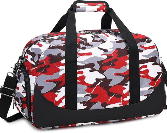 DSIUE Boys Duffle Bag Sports Gym Bag Overnight Weekender Travel Duffel Bag With Shoe Compartment (Camo Red)