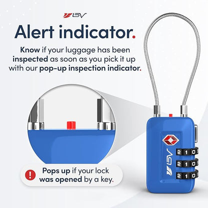 TSA Accepted Luggage Travel Lock, Set-Your-Own Combination Lock for School Gym Locker, Luggage Suitcase Baggage Locks, Filing Cabinets, Toolbox, Case (Blue, 6 Pack)