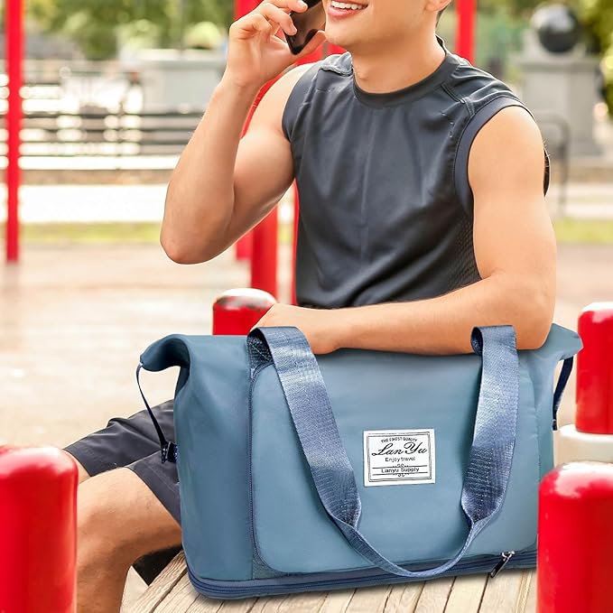 Ranslen Large Capacity Folding Travel Bag,Expansion Travel Duffel Bag with Dry and Wet Separation Portable Travel Duffel Bag