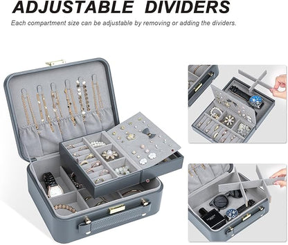 Travel Jewelry Case Large Jewelry Box Jewelry Travel Organizer Jewelry Case with Handle Removable Tray Best Gift for Women Girls (Grey)