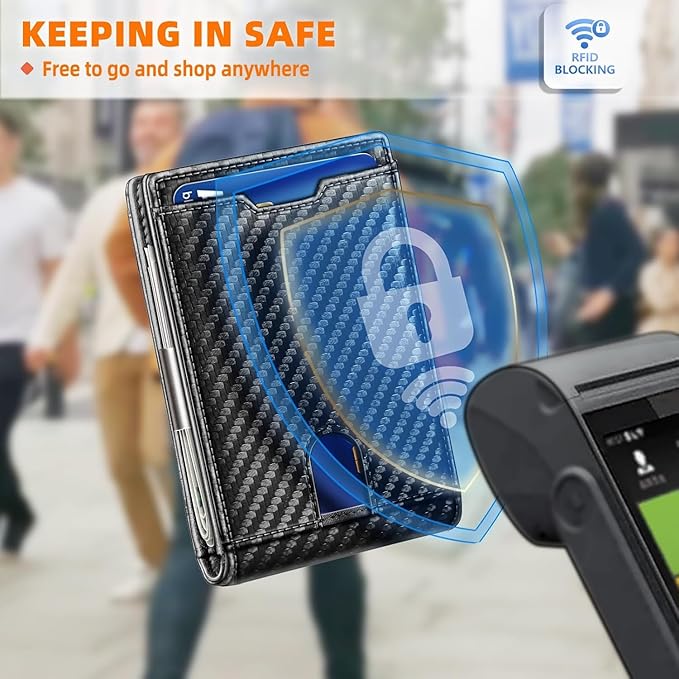 Genuine Leather Wallet for Men, Slim Bifold RFID Blocking with Zipper Coin Pocket, Minimalist Design for Travel and Daily Use (Black)