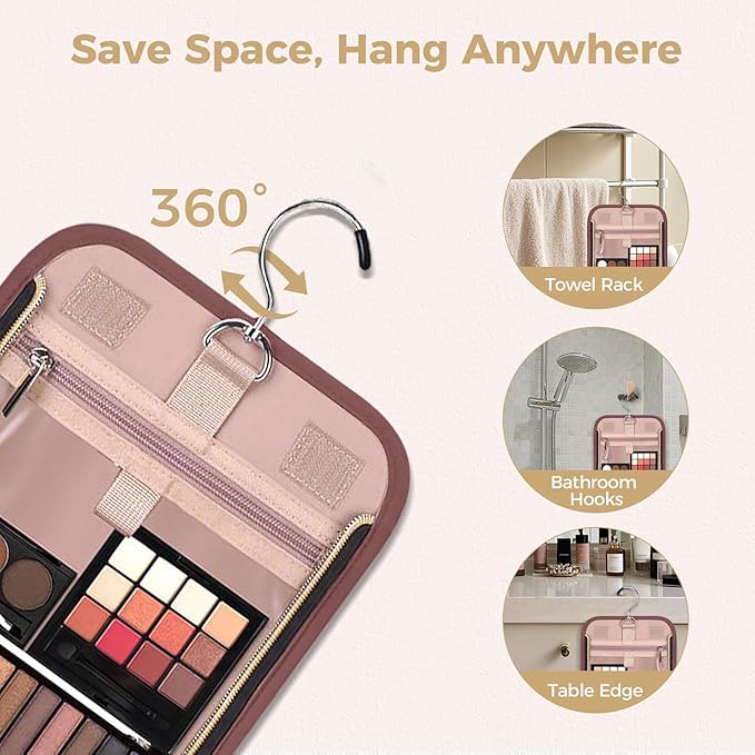 Hanging Toiletry Bag & Makeup Bag for Women with Jewelry Organizer - TSA Approved Large Capacity Travel Cosmetic Organizer, Waterproof Shower Essentials Case with Transparent Pockets