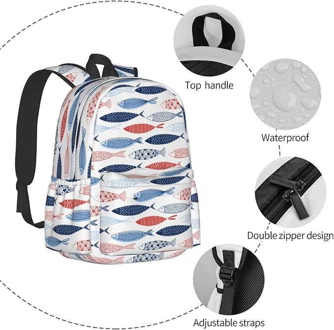 Ocean Fish Backpack School Bag Lightweight Bookbag Casual Daypack for Girls Boys Kids Women Men Travel Laptop 16 Inch