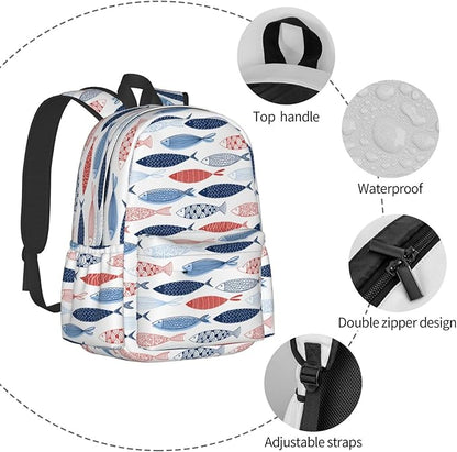 Ocean Fish Backpack School Bag Lightweight Bookbag Casual Daypack for Girls Boys Kids Women Men Travel Laptop 16 Inch