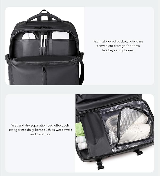 Vacuum Seal Travel Backpack 36-55L, Expandable Air Compression Vacuum System, Carry On with Lock Fits 17.3" Laptop, Water Resistant, Dry and Wet Separation