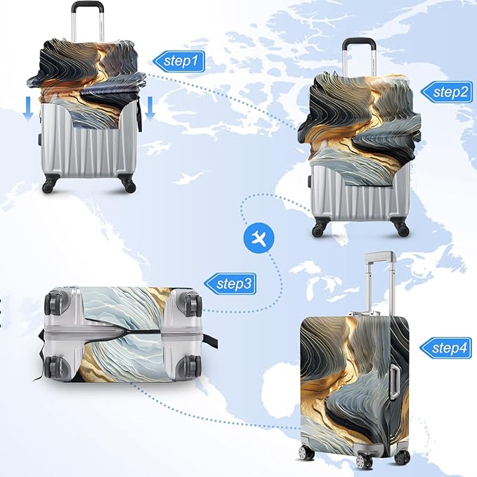 FOREVER QUEEN Gradient Black Gray Gold Marble Luggage Cover Suitcase Protector Suitcase Cover Anti-Scratch,Stretchable Bag Cover Washable Durable Polyester