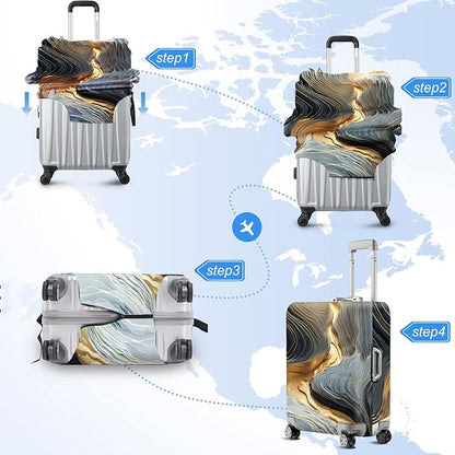 FOREVER QUEEN Gradient Black Gray Gold Marble Luggage Cover Suitcase Protector Suitcase Cover Anti-Scratch,Stretchable Bag Cover Washable Durable Polyester