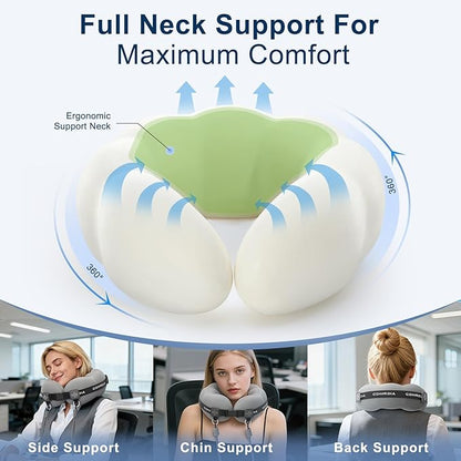 Travel Neck Pillow for Airplane, Super Soft Neck Support Travel Pillow - Lightweight and Stylish Convertible Style - Ergonomic Design for Long Flights, Car, Train & Office Use (Grey)