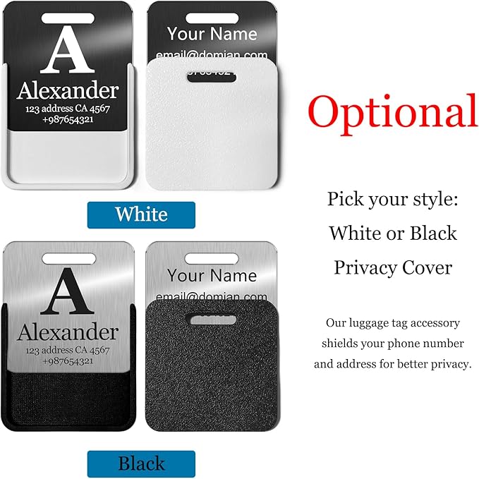 Stainless Steel Personalized Luggage Tags for Suitcases - Custom Name ID Travel Tags for Luggage, Backpacks and Bags - Metal Travel Essentials Accessories for Kids, Women and Men - Bulk Set (4 Pack)