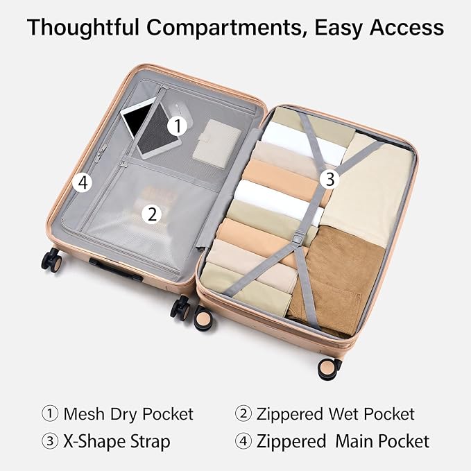 Hanke Expandable 28 Inch Luggage with Spinner Wheels, Hardside Large Suitcase, All-PC Hard Shell Checked Luggage, TSA Lock, Durable Checked-Large (Cuba Sand, 114L)