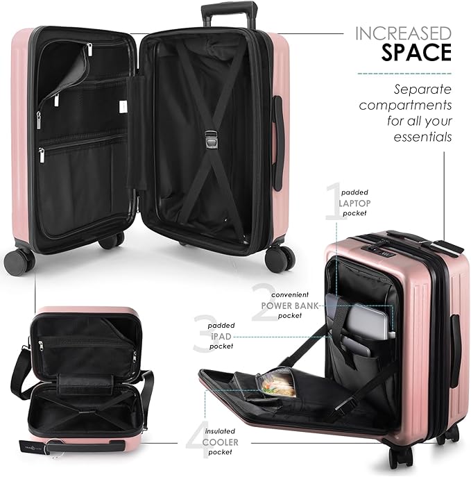 20 Inch Carry On Luggage 22x14x9 Airline Approved, Carry On Suitcase with Wheels, Hard-shell Carry-on Luggage, Durable Luggage Carry-On, Pink Small Suitcase with Cosmetic Case