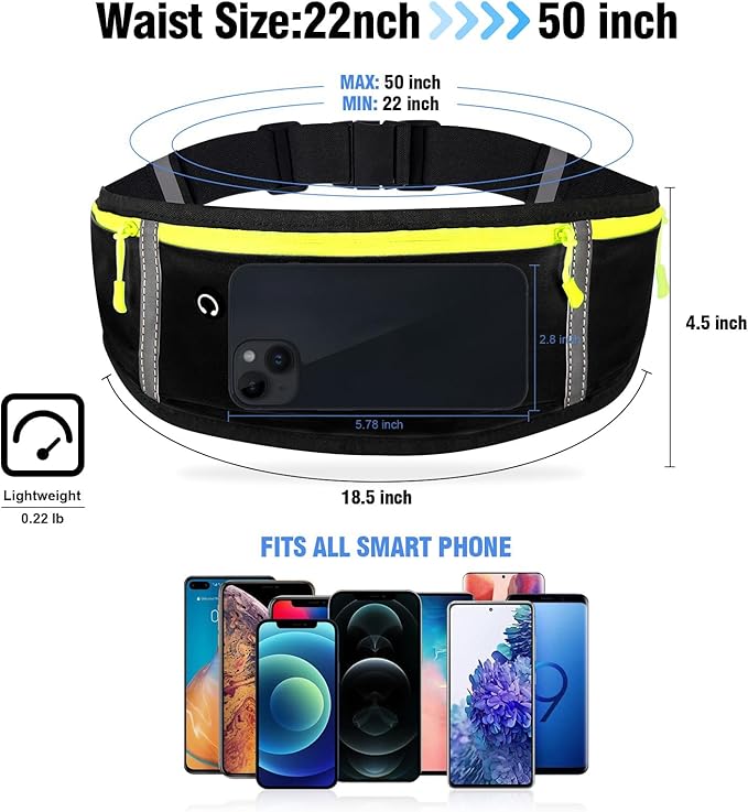 Running Belt Waist Fanny Pack: Slim Phone Holder Workout Pouch for Walking JoggingBlack