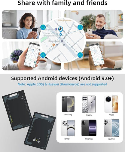 Wallet Tracker Card Android, IP68 Waterproof Smart Card Luggage Tracker Compatible with Google Find Hub (Android Only), Rechargeable Item Locator Finder, Slim Tracking Card for Wallet, Black