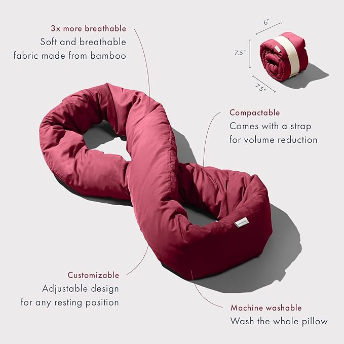 Huzi Infinity Pillow - Travel Neck Pillow - Versatile Soft 360 Support Scarf - Machine Washable - Home Travel Flight Road Trips (Burgundy)