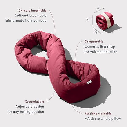 Huzi Infinity Pillow - Travel Neck Pillow - Versatile Soft 360 Support Scarf - Machine Washable - Home Travel Flight Road Trips (Burgundy)