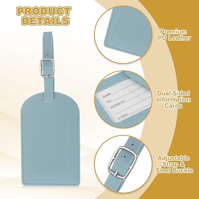 PATIKIL Leather Luggage Tag, 50 Pcs Luggage Tags Pu Bag Tags for Suitcases Airplane Travel Essentials, Light Blue