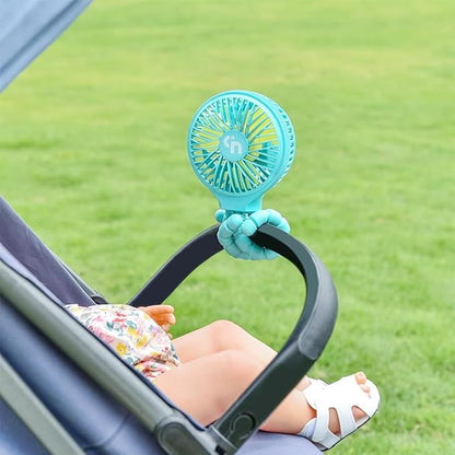 WiHoo Portable Stroller Fan, 11H Ultra-long Battery Life 3 Speed 360°Rotate, USB Rechargeable or Battery Operated Cooling Clip On Personal Fan for Baby Crib Travel Car Seat Blue