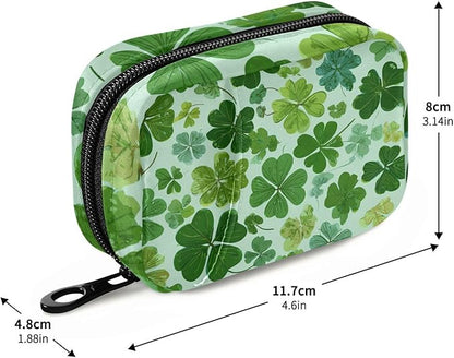 Green Nature St Patrick Clovers Travel Pill Organizer Case Box Container Weekly Portable Vitamin Medicine Holder Storage Bag with Zipper Removable