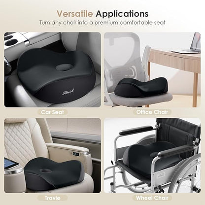 FLORICH Seat Cushion, Memory Foam Seat Cushion for Car Office Chair, Ergonomic Office Seat Chair Cushion for Sciatica Pain Relief, Larger Seat Cushion for for Long Sitting Office Workers - Black
