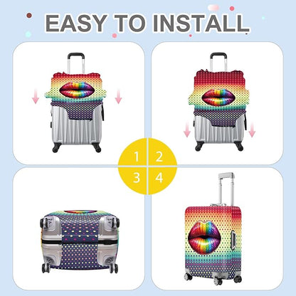ANNA QUEEN Pop Art Rainbow Lips Luggage Cover, Colorful Suitcase Protector with Bold Lip Design, Stretchable, Washable Travel Cover for 32-34 Inch Luggage, Fun & Fashionable Style
