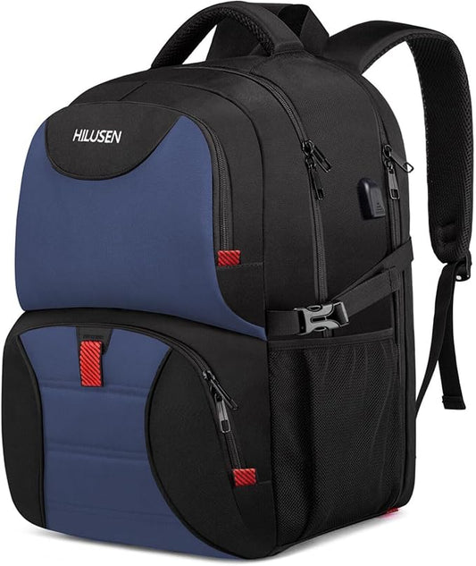 Lunch Backpack for Men, Insulated Cooler Lunch Box Backpack, Extra Large 50L Travel Laptop Backpack for Work with USB Charging Port, Water Resistant 17inch Computer Bag Big, Blue