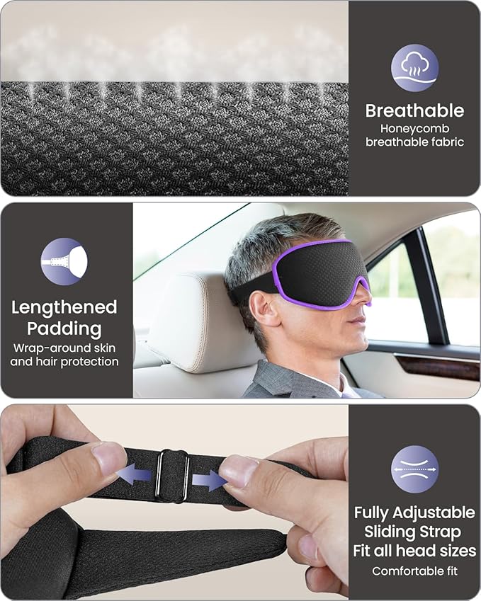 WAOAW Sleep Mask for Men Women: Blackout Eye Masks for Sleep - 3D Breathable Soft Comfortable Eye Mask for Travel - Adjustable Light Blocking Night Masks for Sleeping