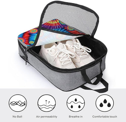 Travel Suitcase Shoe Organizer Bag, Portable Travel Shoe Packing Bag Red Blue Yellow Spiral Tie Dye Rainbow Sneaker Bags for Gym, 1-Pack