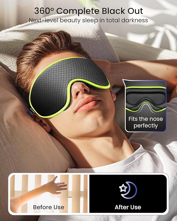 WAOAW Sleep Mask for Men Women: Blackout Eye Masks for Sleep - 3D Breathable Soft Comfortable Eye Mask for Travel - Adjustable Light Blocking Night Masks for Sleeping