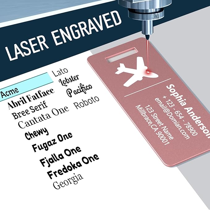 4 Personalized Metal Luggage Tags, Laser Engrave Name and Logo, Custom Aluminum Suitcase Tags with Steel Ring, for Travel, Backpack, Baggage (Pink)