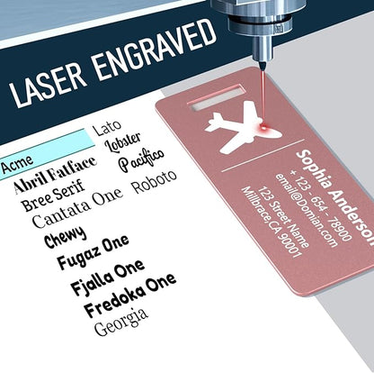 4 Personalized Metal Luggage Tags, Laser Engrave Name and Logo, Custom Aluminum Suitcase Tags with Steel Ring, for Travel, Backpack, Baggage (Pink)