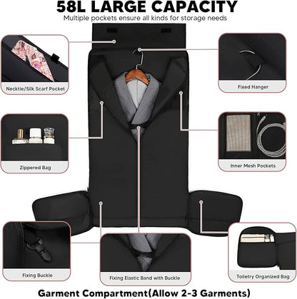 Convertible Garment Bags for Travel, 58L Capacity Garment Duffle Bag Carry on Garment Bag Weekender Travel Backpack, 4 in 1 Suit Bag with Shoes Compartment for Men Women,Pink