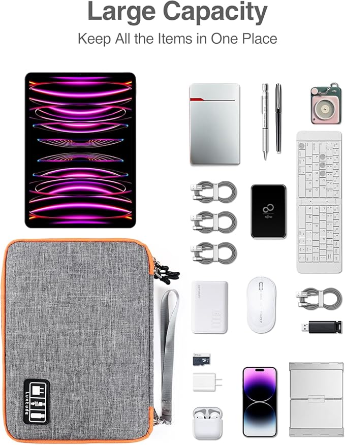 Luxtude Travel Cable Organizer Bag, Electronic Organizer Travel Case Large, Cord Organizers Bag, Tech Bag for Cable Storage/Cord Storage/iPad Pro(up to 11")/Wall Charger/Electronic Accessories