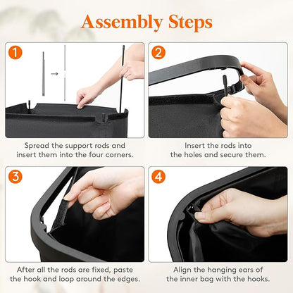 Lifewit 105L Laundry Basket with Lid, Large Laundry Hamper with Plastic Handles and Removable Bag, Foldable Tall Dirty Clothes Hampers for Laundry for Laundry Room, Bedroom, Bathroom, Dorm, Dark Gray