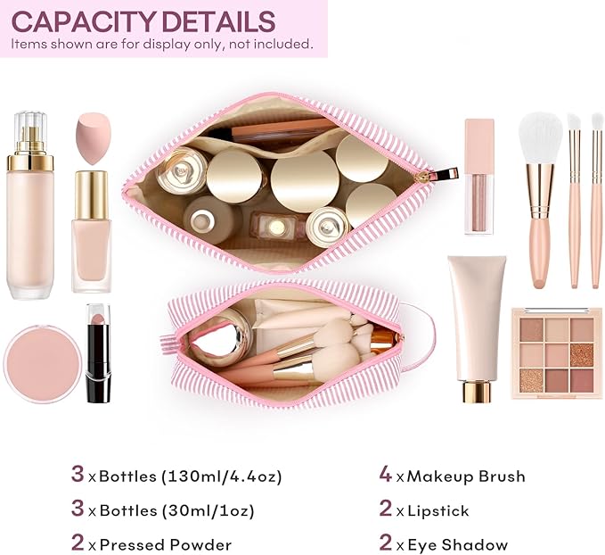 2 PCS Initial Makeup Bags for Women: Cosmetic Bag for Travel Toiletry - Birthday Gifts for 11 12 13 14 15 16 17 18 Years Old Girl Graduation Teacher Gift- Teen Girl Gifts Trendy Stuff - Light Pink S