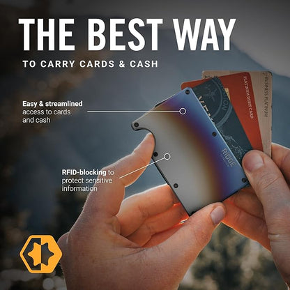 Ridge Wallet for Men - Slim Minimalist Compact Wallet and Card Holder, RFID Protected Front Pocket Wallets for Men with Integrated Cash Strap (Burnt Titanium)
