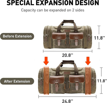 Wildroad Waxed Canvas Duffle Bag - 50L Waterproof Weekender Overnight Travel Bag