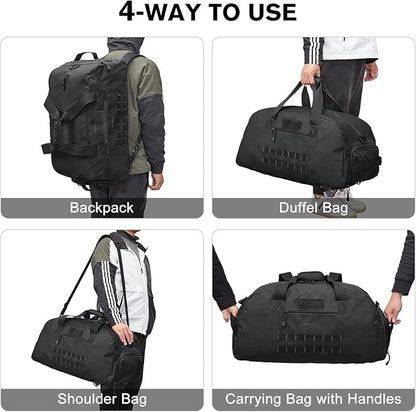 G4Free 70L Large Tactical Duffle Bag Men Sports Gym Backpack with Shoes Compartment Military MOLLE Duffel Backpack ( Black)