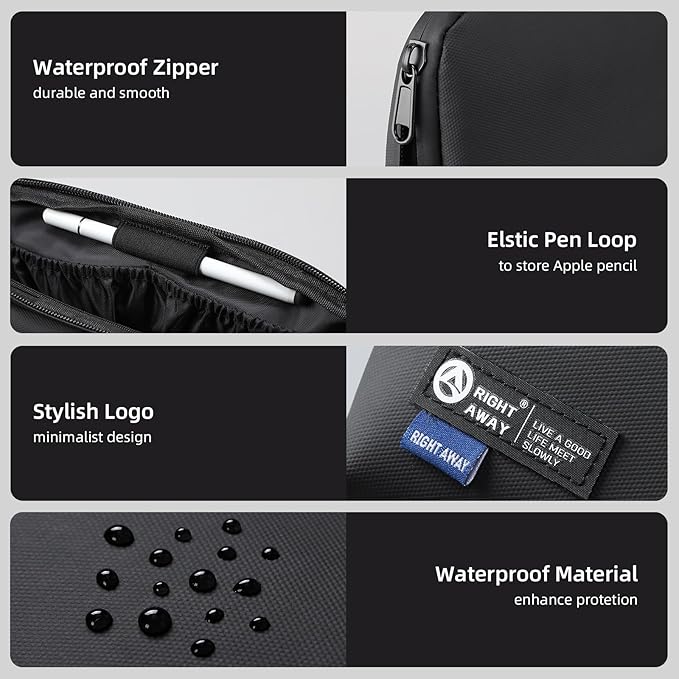 RIGHT AWAY Travel Tech Pouch，Waterproof Cord Case，Electronics Organizer Travel Case，Cable Organizer Storage Bag For Phone, Charger, Accessories(BLACK)