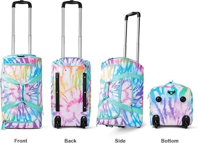 Choco Mocha Girls Tie Dye Suitcase with Wheels Kids Rainbow Rolling Duffle Bag for Camping Teen Girls Toddler Luggage Bag for Travel, 22inch