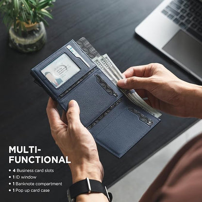 VULKIT Pop up Card Wallet Minimalist Cash Wallets RFID Blocking Leather Smart Credit Card Holder with ID window for Men