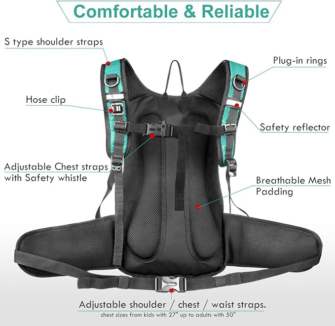 Insulated Hydration Backpack Pack with 3L BPA Free Leak Proof Water Bladder, Large Storage Lightweight Hiking Daypack with Waist Pouches & Cooler Layer, for Running, Biking, Camping, Festival