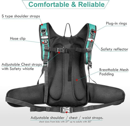 Insulated Hydration Backpack Pack with 3L BPA Free Leak Proof Water Bladder, Large Storage Lightweight Hiking Daypack with Waist Pouches & Cooler Layer, for Running, Biking, Camping, Festival